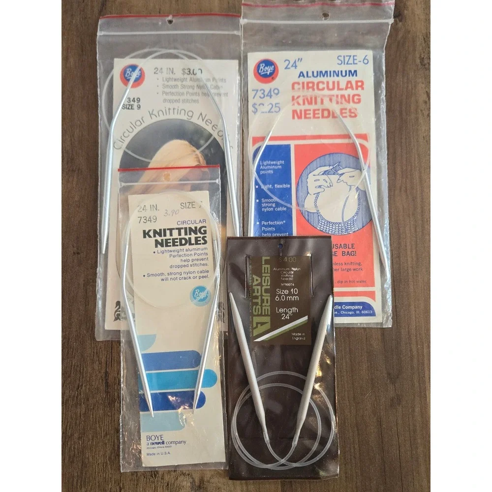 Vintage Boye Leisure Arts 24 Inch Circular Knitting Needles‎ Lot Sizes 6 7 9 10